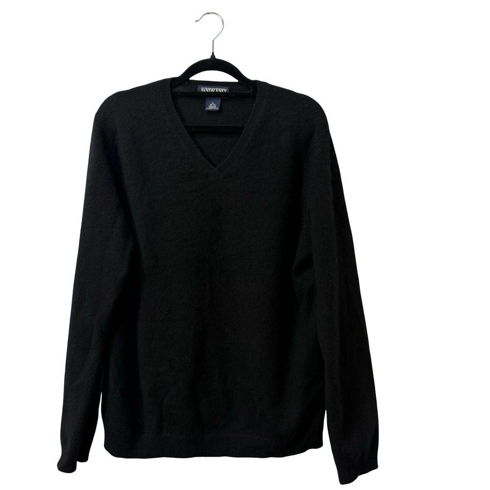 Lands End Black Cashmere V Neck Sweater Size Medium
